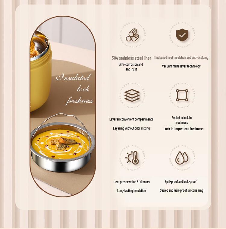 304 Stainless Steel Double-Layer Leak-Proof Insulated Bento Lunch Box with Food Compartments