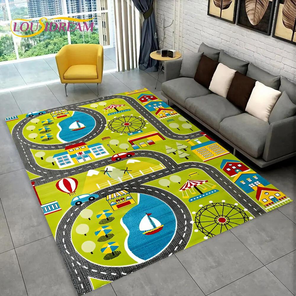 Child Playmat Highway Simulated City Traffic Playroom Area Rug,Carpet for Home Living Room Bedroom Sofa ,kids Non-slip Floor Mat