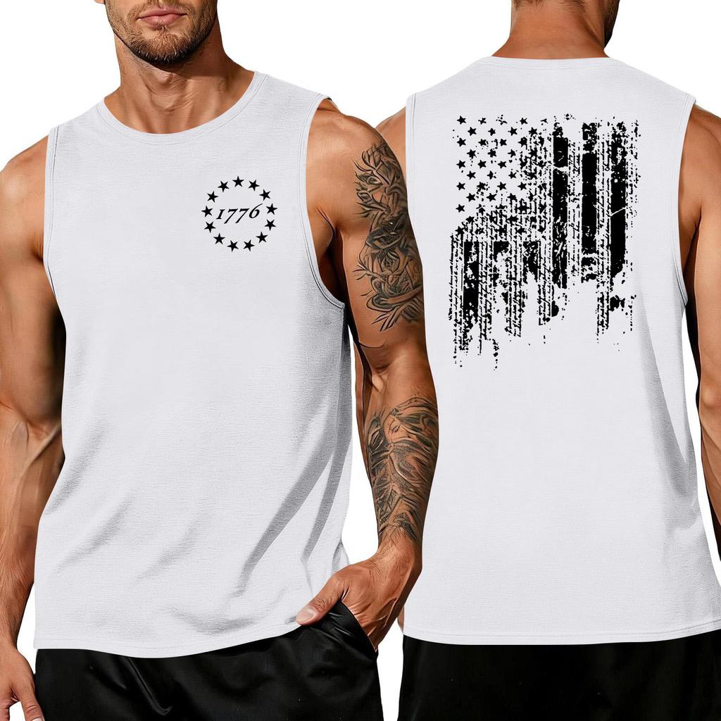 Men's Sleeveless Tank Top Casual Athletic Shirt with Independence Day Patriotic Print Round Neck Lightweight Summer Vest