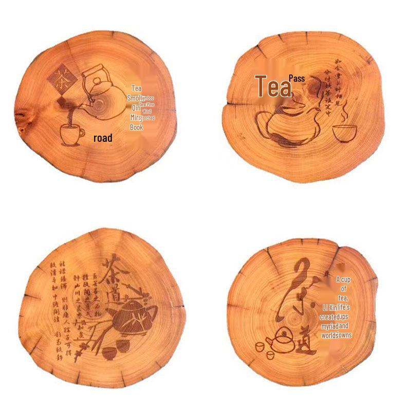 Chinese Solid Wood Cypress Carved Coaster - Cultural Craftsmanship