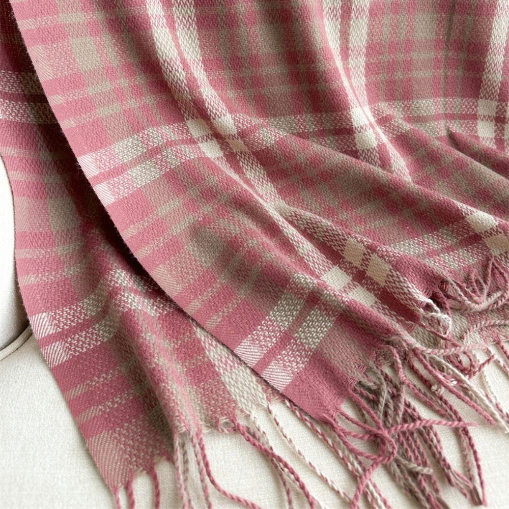 Imitation Cashmere Winter Plaid Scarf Windproof Women Wrap Shawls Casual Long Tassel Scarves