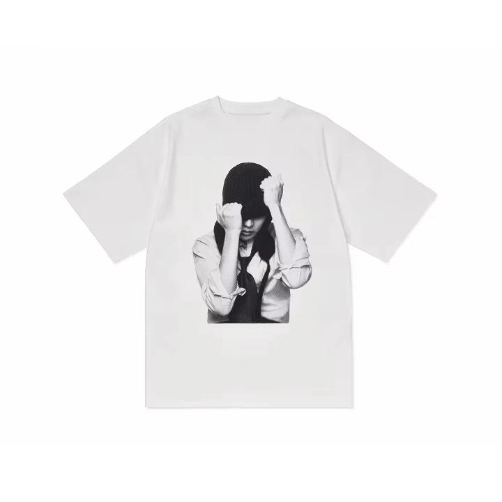 New K-pop Black and White Portrait Pattern Printed Loose Short-sleeved Men's and Women's Casual Round-neck T-shirt