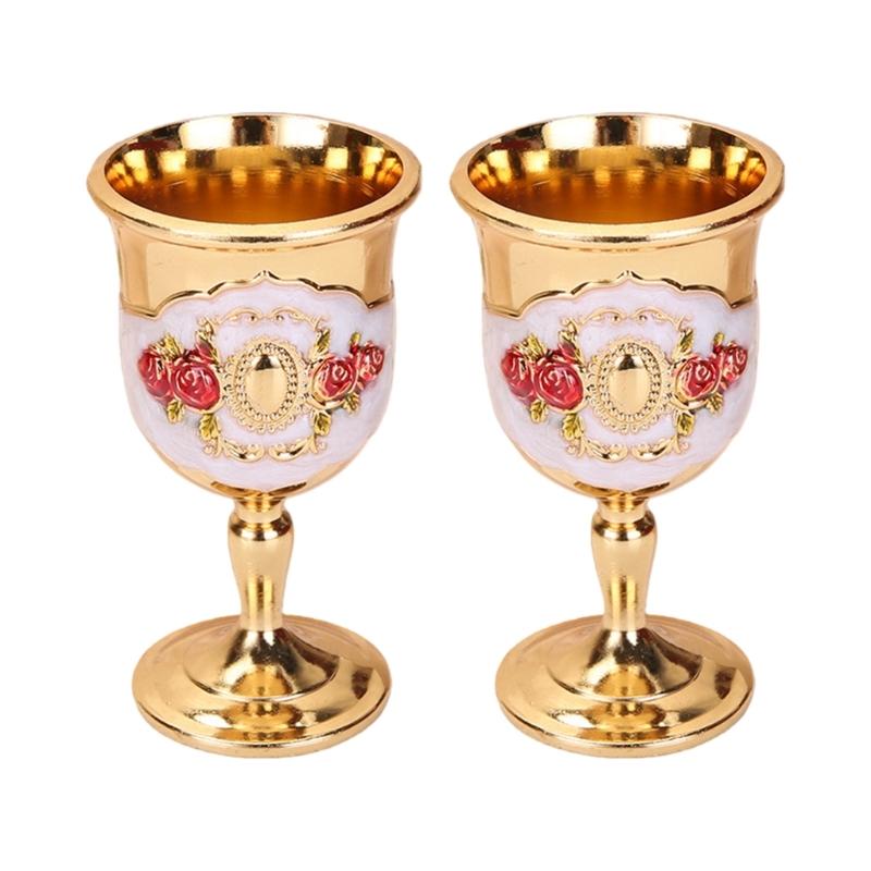2Pcs Chalice Goblet Metal Shot Glasses Engraving Rose Flower Wine Cup Medieval Drinkware for Party Wedding Decors Gift