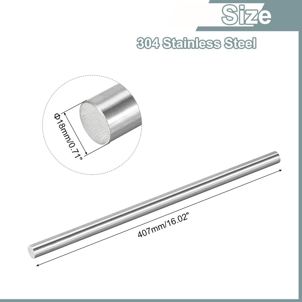 uxcell 304 Stainless Steel 18mm x Solid Metal Round Lathe for Model DIY Metalworking Parts Rod, 407mm, Shaft, Bar, Material, Airplanes, Cars, Boats,