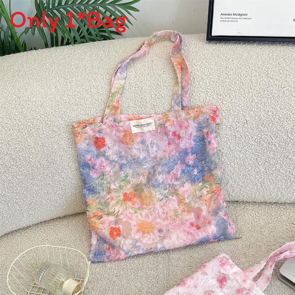 Floral Tote Bag With Textured Polyester For Daily School And Commute