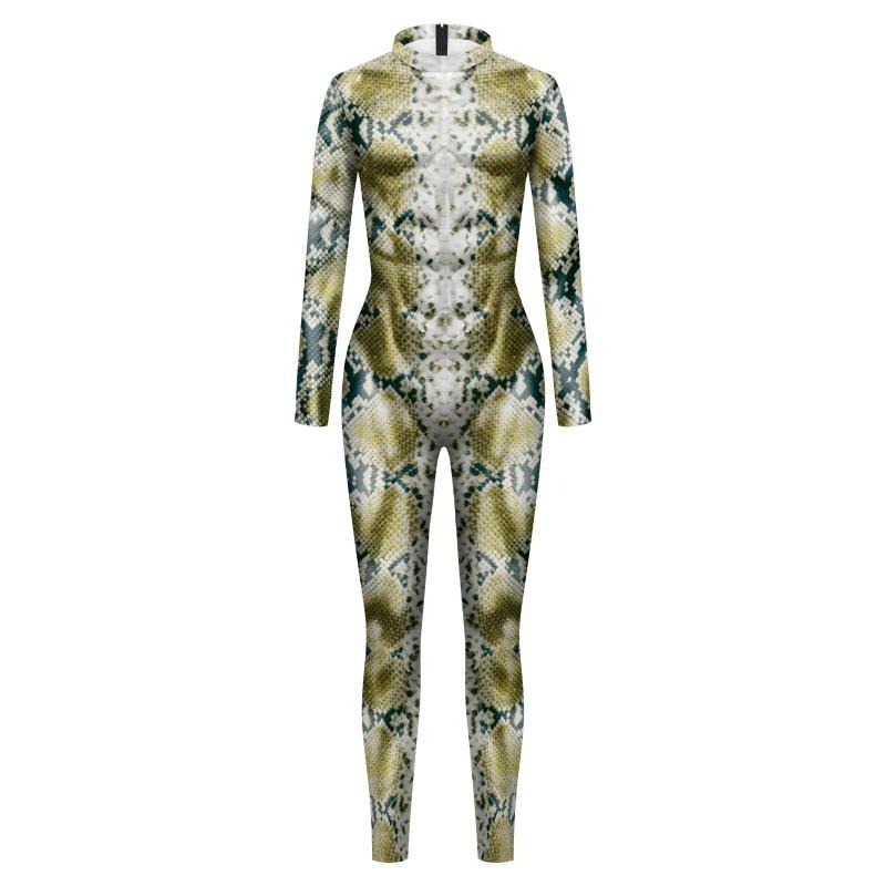 Adult Serpentine Cosplay Costume 3D Print Exercise Sexy Bodysuits Halloween Flexible Party Jumpsuit Fitness Outfit Romper Unisex