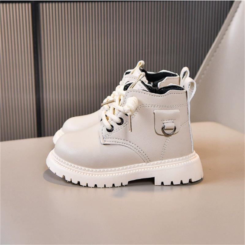 

Autumn Children Boots Pu Leather Boys Shoes Rubber Sole Ankle Boots For Girls Zip Side Toddler Baby Shoes 21 бежевый