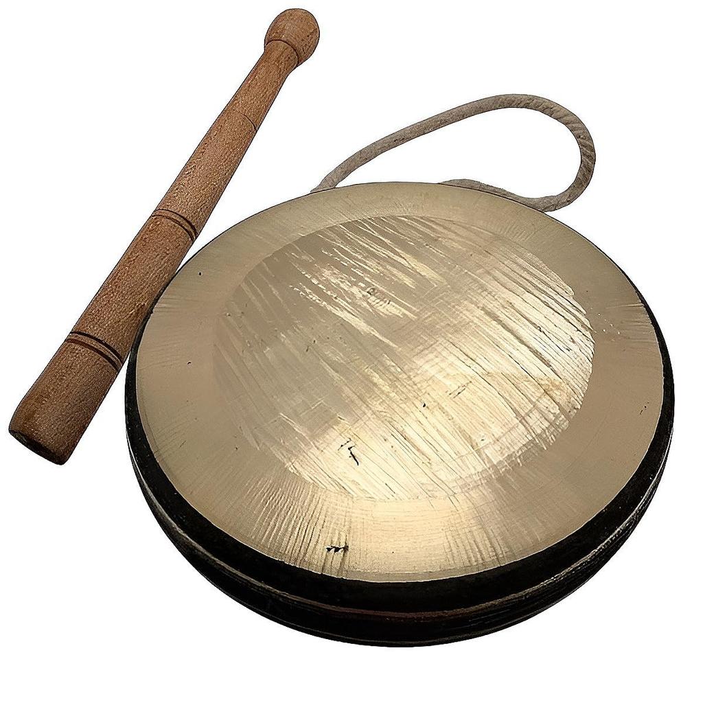 Traditional Brass Pooja Gong Bell/Ghadiyal with Wooden Stick | Puja Kasar/Ghanta/Ghanti with Lathi -15.24 CM |