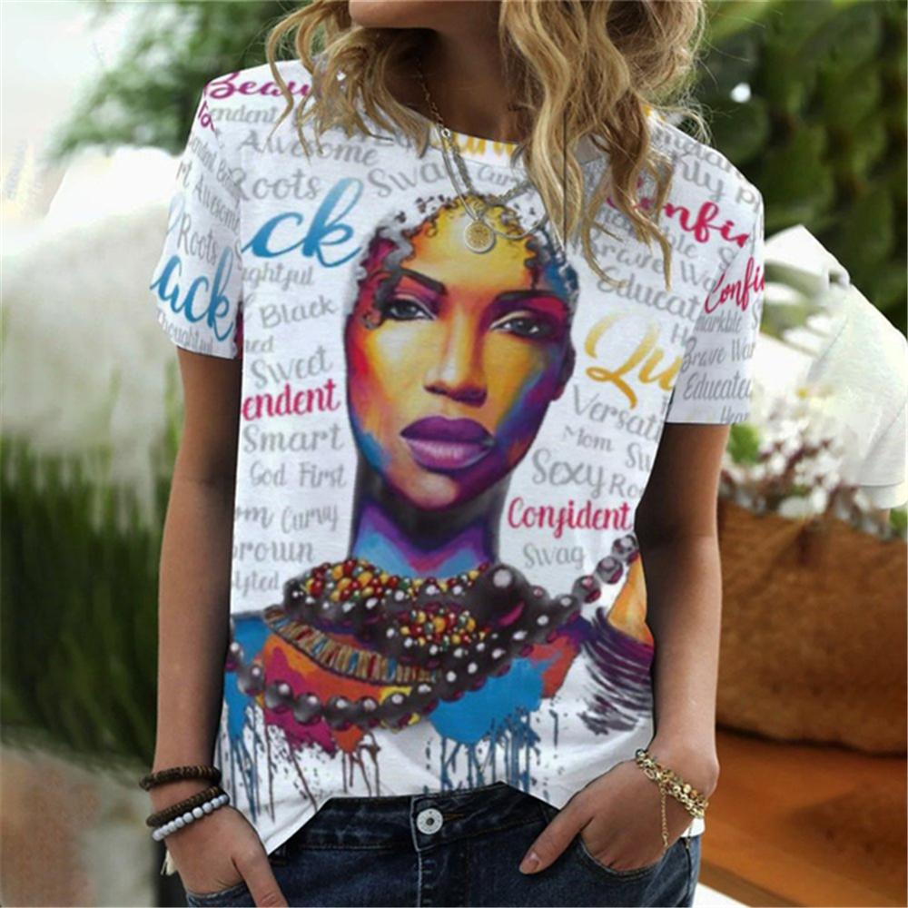 New African Girl Sexy 3D Print Women's T-Shirts Summer O-Neck Short Sleeve T Shirt Y2k Harajuku Tees Casual Tops Female Clothing
