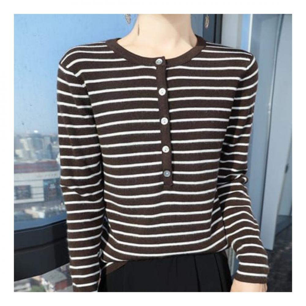 Navava Casual STripe BuTTon Long Sleeve KniT T shirT Nk2275