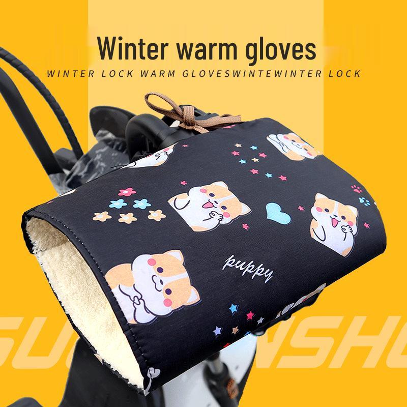 Windproof Waterproof Winter Electric Vehicle Gloves - Thickened, Enlarged Hand Protection for Motorcycle and Battery Car Handlebars. One Size