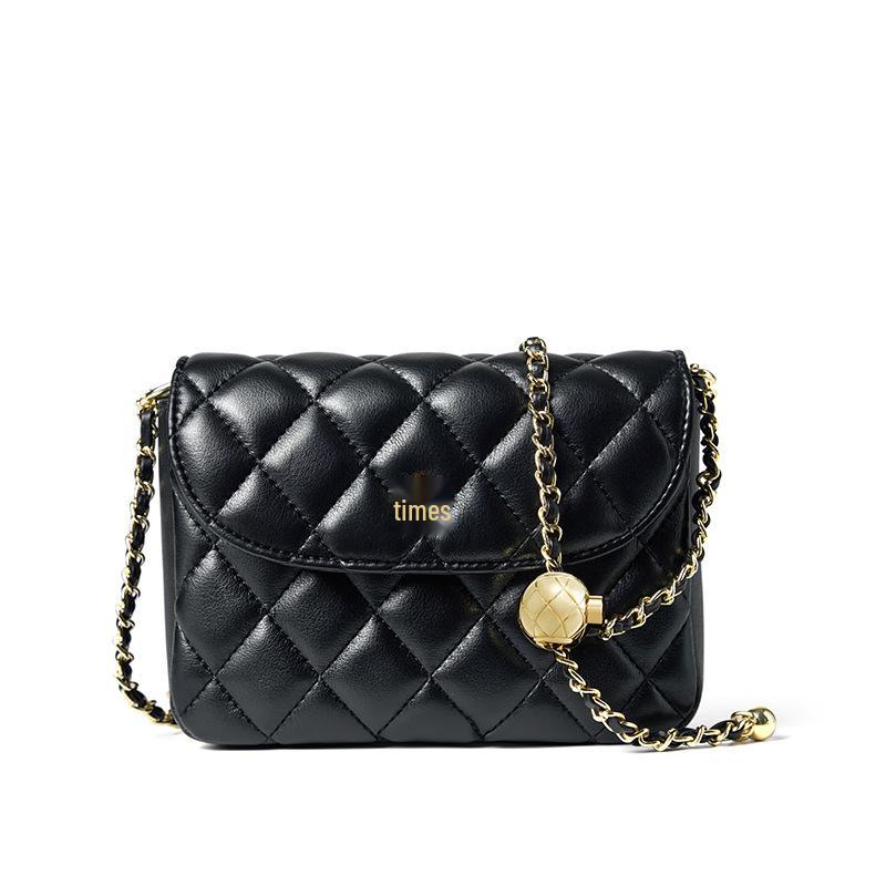 Women's Genuine Leather Cowhide Quilted Crossbody Bag with Chain - 2026 Model