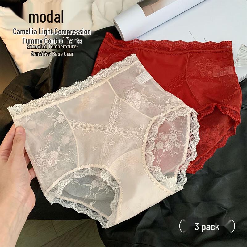 Women's Modal High-Waist Lace Tummy Control Underwear 3-Pack
