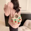 Yogodlns Bolsa de Palha Cereja Feminina Bolsa de Mão Tecida à Mão Formato de Lua Bolsa de Rattan Grande Capacidade Cordão Casual Bolsa de Ombro Cruzada para Praia