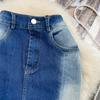 Gradient Color Denim Skirt Women's Autumn Retro High Waist Slim A-Line Short Skirt