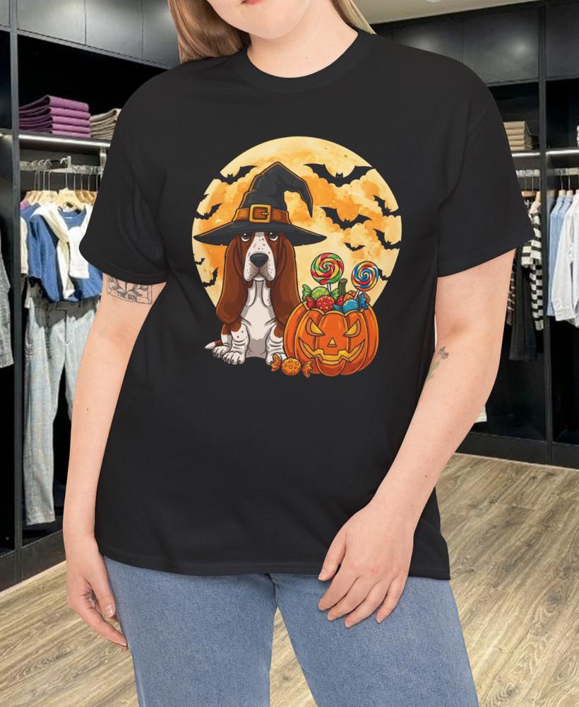 

Dog Halloween Basset Hound Jack O Lantern Pumpkin Cotton Unisex T-Shirt 4XL