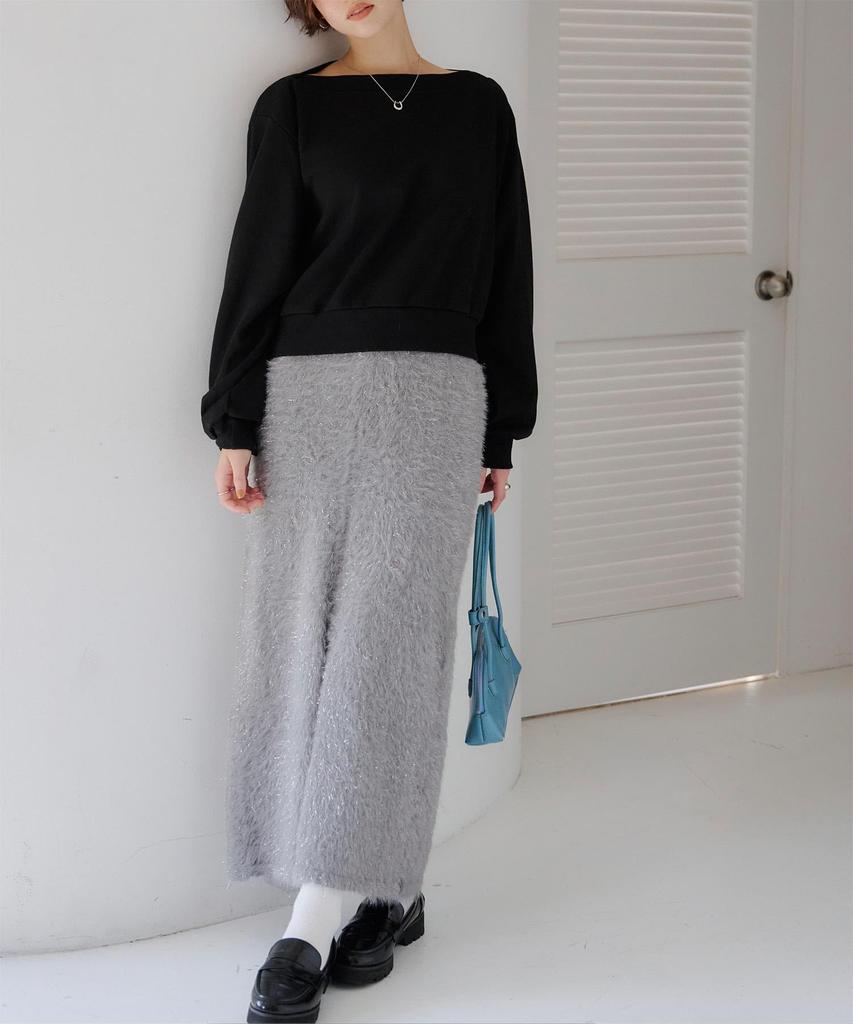 Titibait Feather Skirt AEJR5054 Free Size Gray Lamé Women's