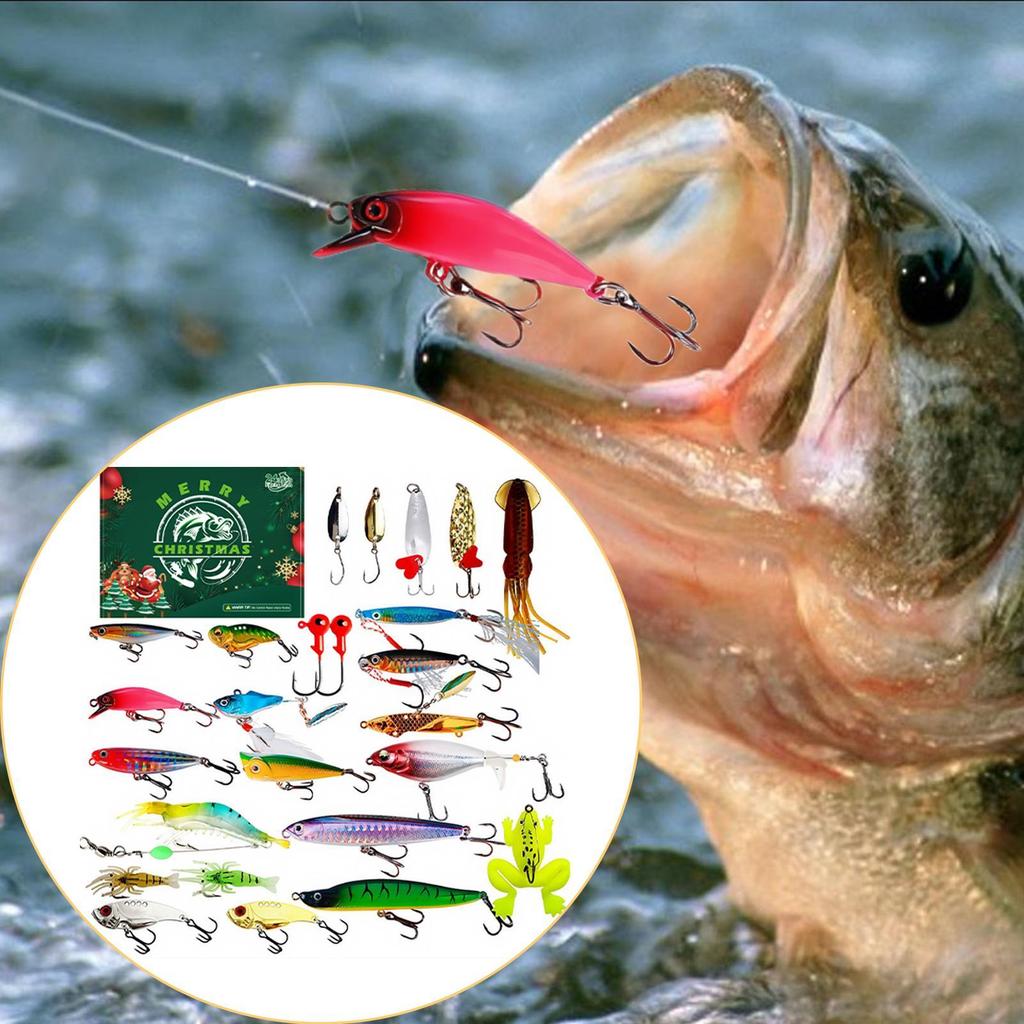 Fishing Countdown 24 Days Christmas Calendar Advent Realistic Lures For Freshwater Saltwater Fisherman Adult Men Teen Boys Bass