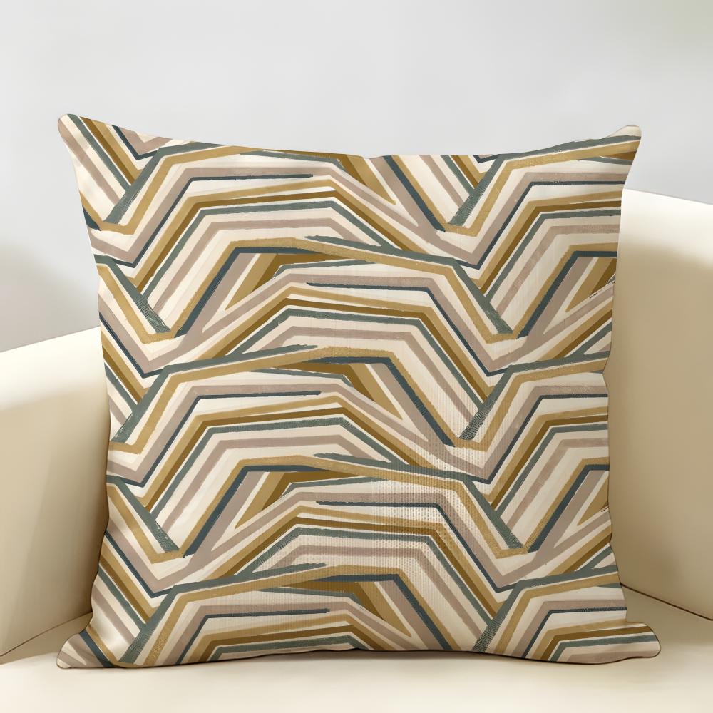 Simple Geo Inlay Pattern Cushion Cover Natural Linen Organic Fabric Double-Sided Printing Breathable Perfect For Home Decor