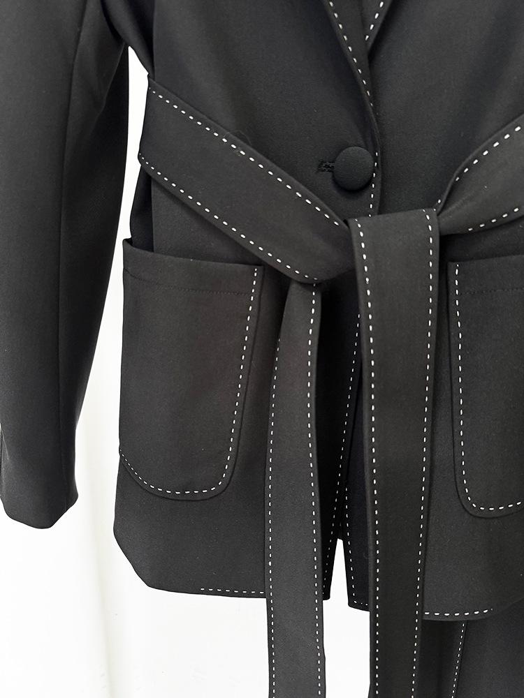 2026 European & American Beaded Trim Waistband Suit with Long Pants - Two-Piece Set