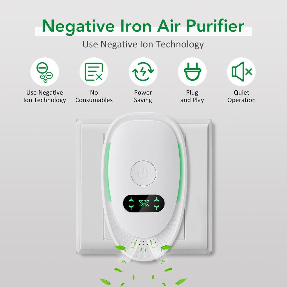 Plug-In Air Purifier Negative Ion Generator Mini Air Ionizer Dust Smoke Odor Remove For Home Bathroom Pet Air Cleaner Freshener