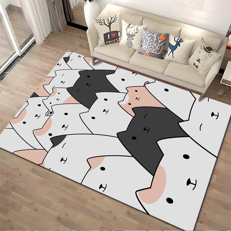 Niedlicher Cartoon-Katzenmuster-Teppich mit Weiß1Schwarz1und Beige Katzen Design Geeignet für die Verwendung als Anti-Rutsch-Matte für Wohnzimmer und Schlafzimmer Sofas