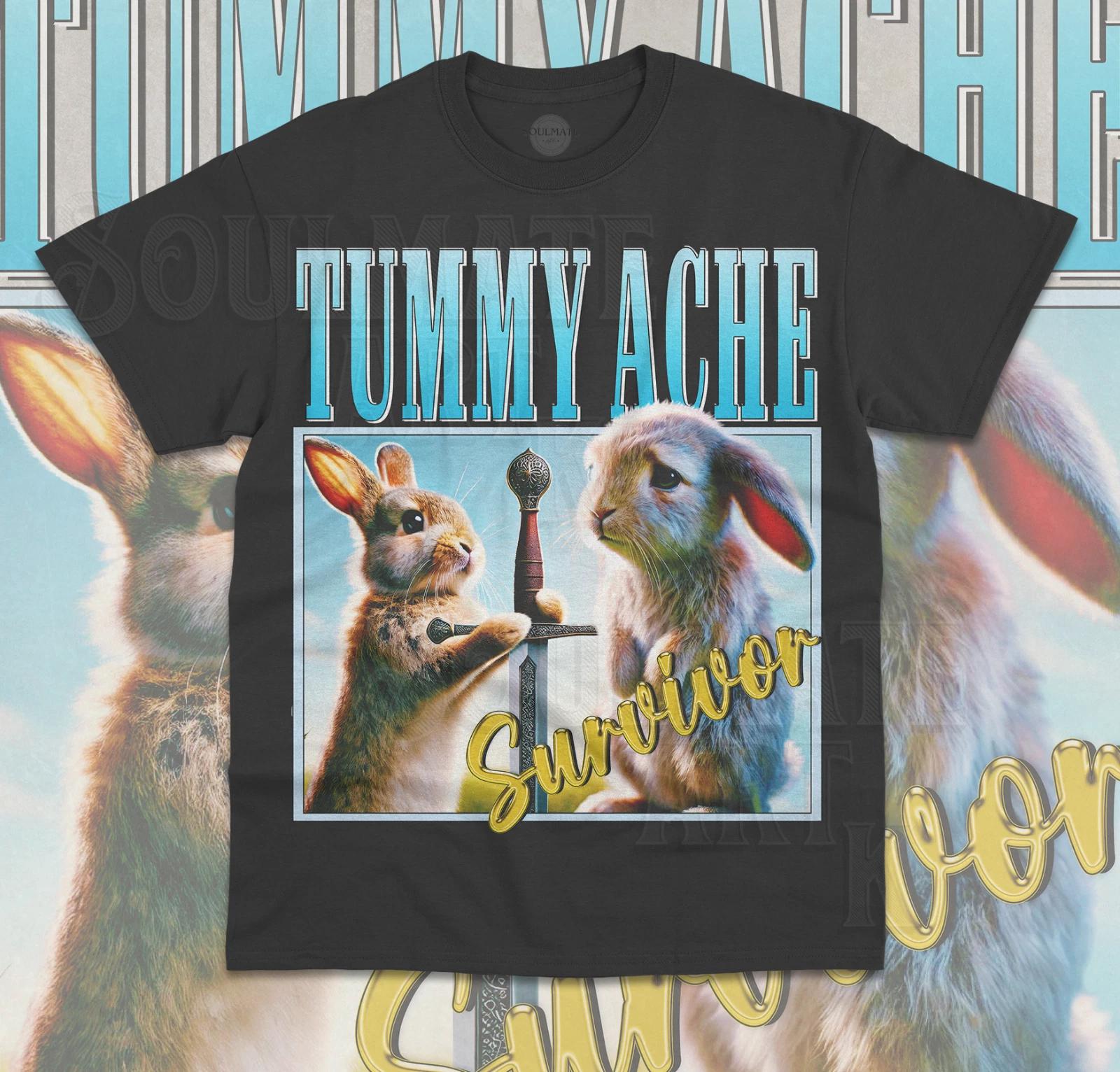 Tummy Ache Survivor T- Shirt Funny Bootleg Meme Bunny Cute Rabbit Unisex  Shirt 3XL