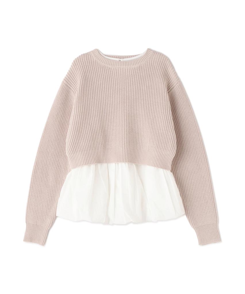 Natural Beauty Basics Balloon Hem Cropped Knit Sweater Women's Set, Beige/Off-White
