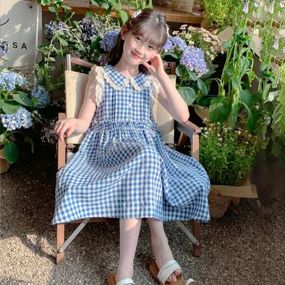 Girls' Stylish Plaid Sleeveless Princess Dress
