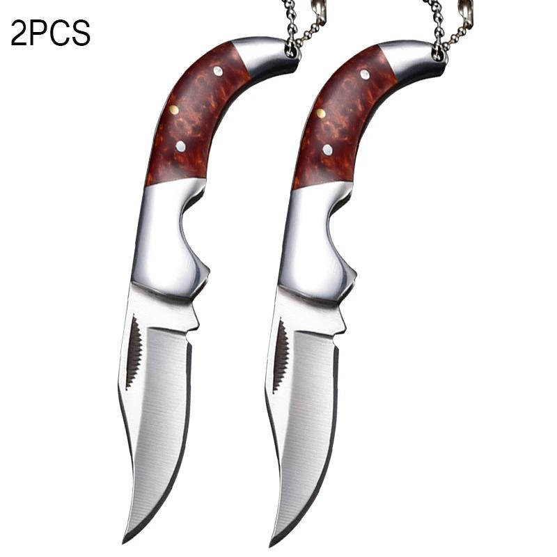 Mini Knife Keychain Stainless Steel Folding Fruit Knife Vegetable Slicing Utility Knives Portable Pocket Knives Kitchen Supplies