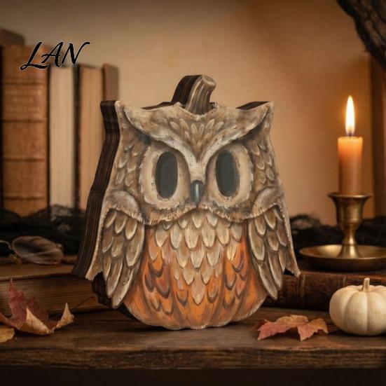 Decorative Wood Painting Art Halloween Wooden Ornaments, Distressed Pumpkin/Cat Decorations, Desktop & Wall Durable Tabletop Decors for Autumn Harvest