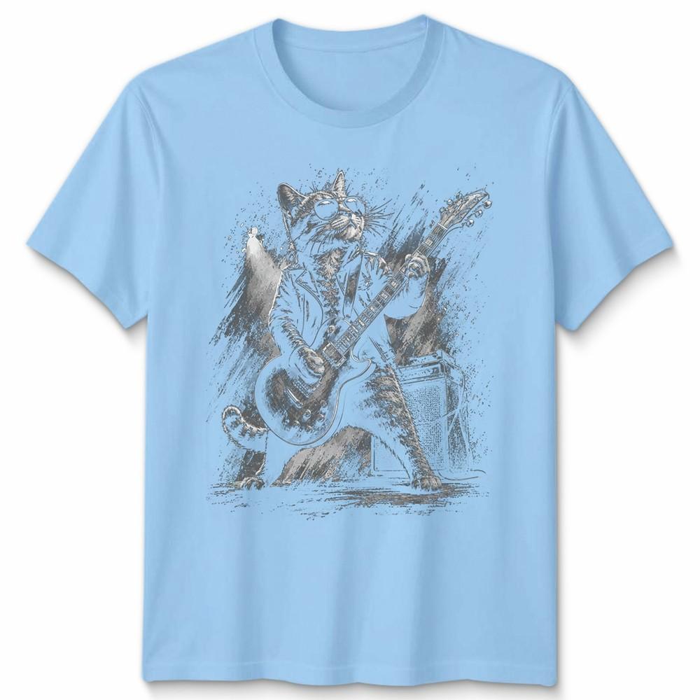 Funny Cat Playing Unisex T Shirt Guitar Rock And Roll Gifts Graphic Tee S