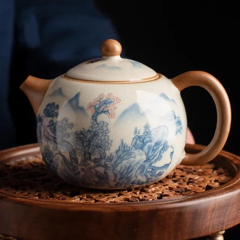 

Traditional Ru Kiln Ceramic Teapots Handmade Xishi Tea Pot Beauty Tea Infuser Kettle Travel Portable Chinese Set Teaware
