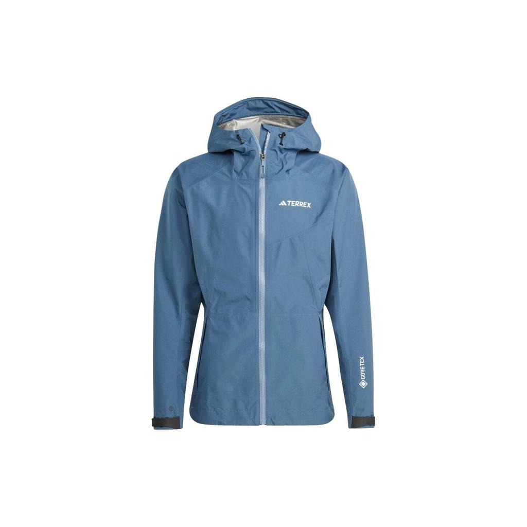 Adidas Letter Print Hooded Zip Long Sleeve Waterproof Windbreaker Men Outerwear Blue HN2908