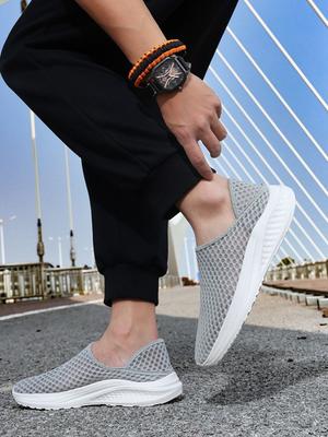 Fashion Breathable Male Sports Shoes Gray Quick-Drying Jogging Light Korean Outdoor Without Leather Stylish Jump Men's Casual Sneakers