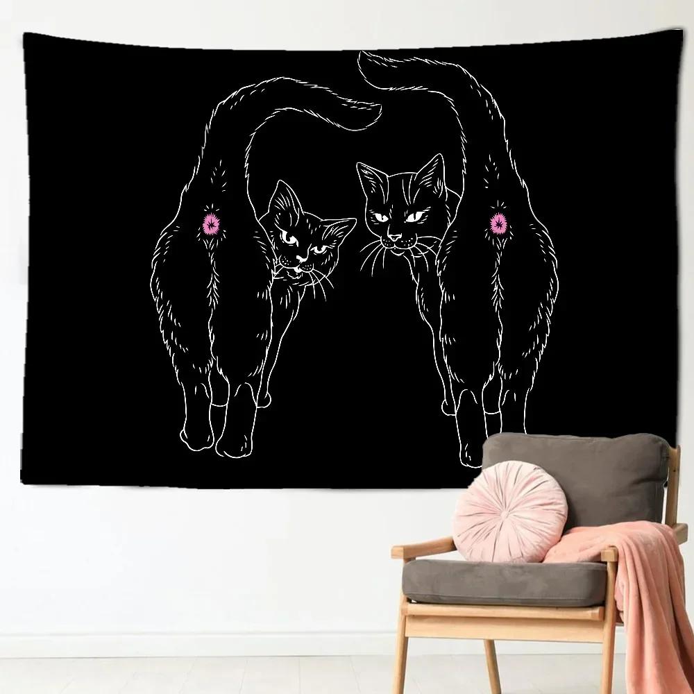 VIKAMA Witch Cat Tapestry Mystic Moon Star Wall Art Esoteric Divination Art Suitable for Living Room or Bedroom