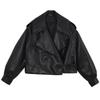 2025 Spring Korean Style Loose Fit Women's Leather Jacket with Long Sleeves
