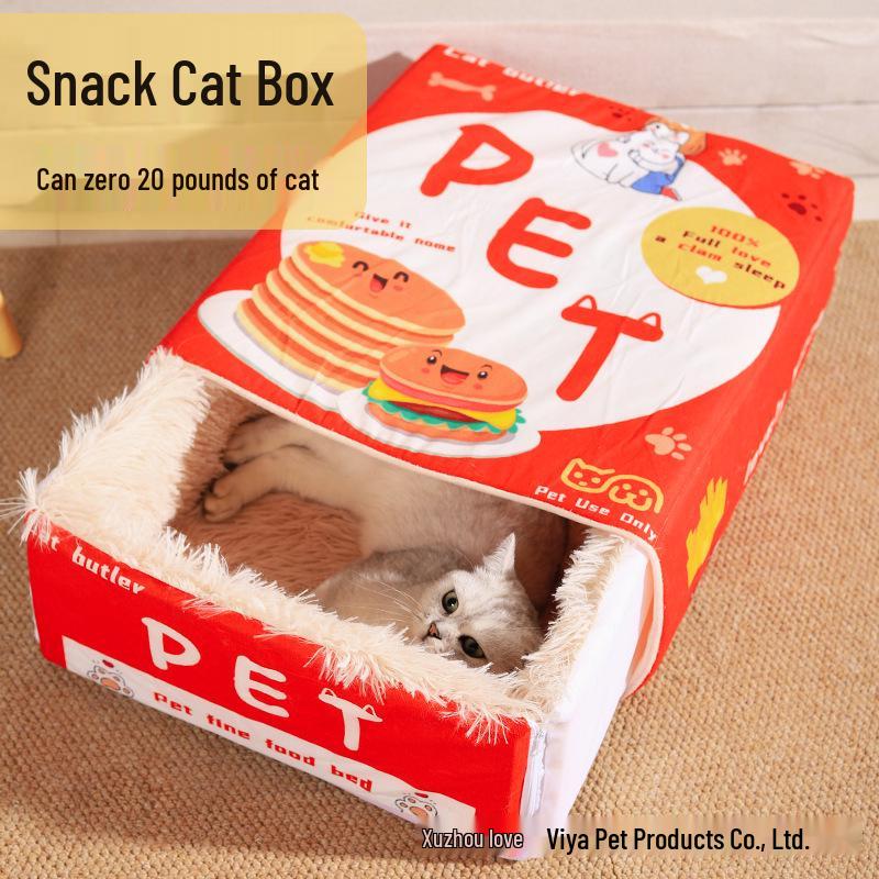 Four Seasons Universal Pet Bed: Removable, Washable, Rectangular, Enclosed Design for Cats & Dogs.