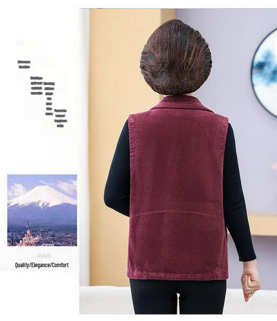 2026 Spring/Autumn Corduroy Vest for Middle-aged/Elderly Women: Fashionable Short Jacket