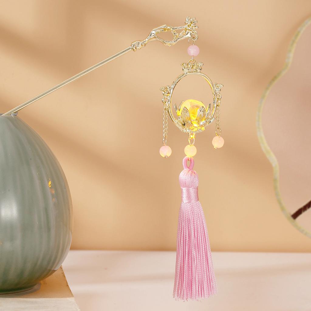 Épingle à Cheveux Fleur Lumineuse Pour Femmes Créative Lotus Émet Lumière Lanterne Gland Bâton à Cheveux Style Chinois Vintage Métal Accessoire de Cheveux