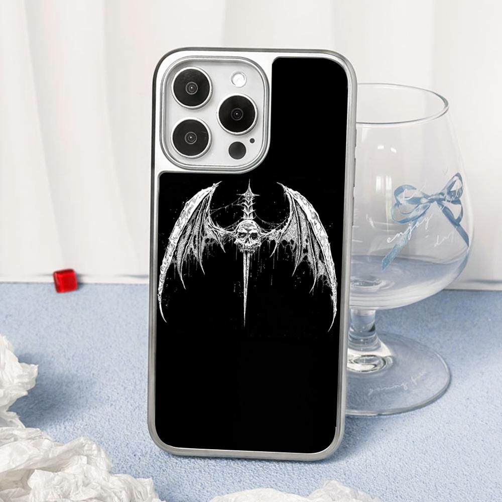 Demon Cool Hip-hop Pattern Design Phone Case for iPhone 16 15 14 13 12 11 Pro Max Sheepskin Silver-edged Protective Case