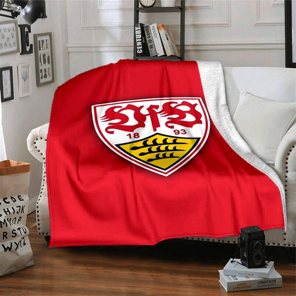 VfB Stuttgart Football Club Flannel Blanket, Red Shield Logo Print Throw Blanket, Soft Warm Sofa Bed Blanket for Soccer Fans Home Decor Gift