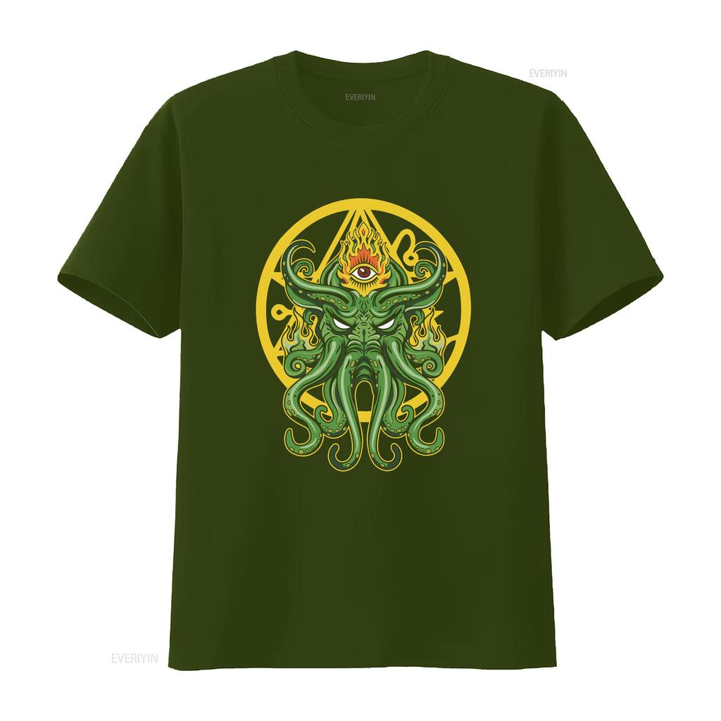 Cthulhu T Shirt H P Lovecraft Monster The Call Of Eye Providence Pentagram Sci Fi vintage Washed Soft Casual fashion Stylish