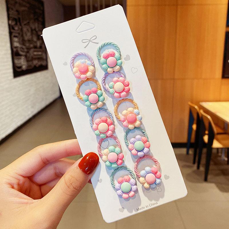 10 Stück/Set Mädchen Niedlich Cartoon Blume Kleine Elastische Haargummis Kinder Pferdeschwanz Haargummi Gummibänder Mode Haaraccessoires Set