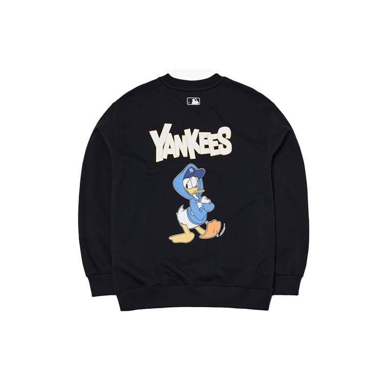 MLB X Disney Cartoon Round Neck New York Yankees Donald Duck Print Pullover Long Sleeve Sweatshirt Unisex Sweatshirt Black 3AMTD1114-50BKS