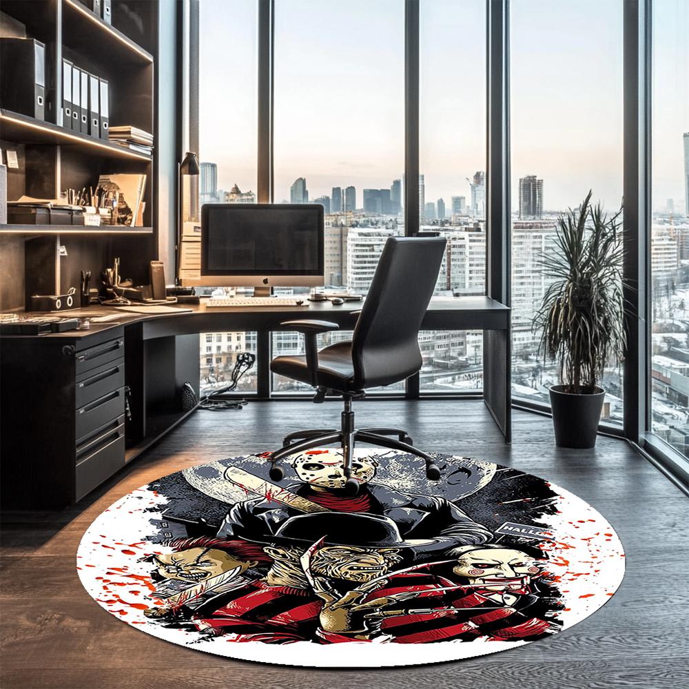Halloween horror Printed Round Rug Carpet Chair Rug Area Rug Entryway Doormats,for Office Chair Living Room Bedroom Kitchen Room.