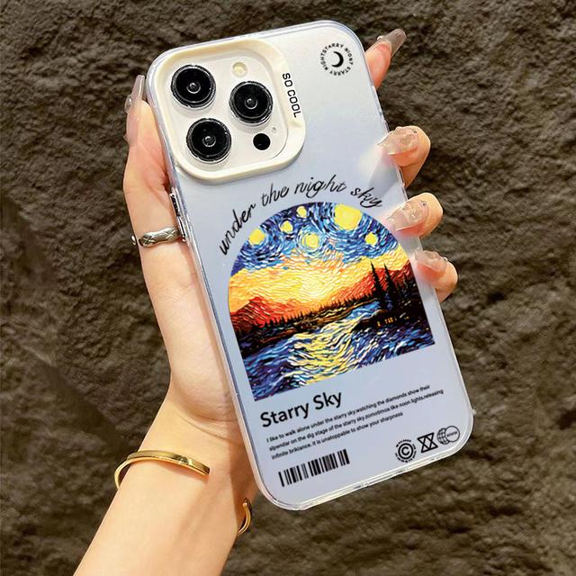 

Ван Гог Матовая Лазерная Масляная Живопись Телефон 16 14 15 Для iPhone 13 12 11 Pro Max Чехол-накладка Funda for iPhone 16. белый