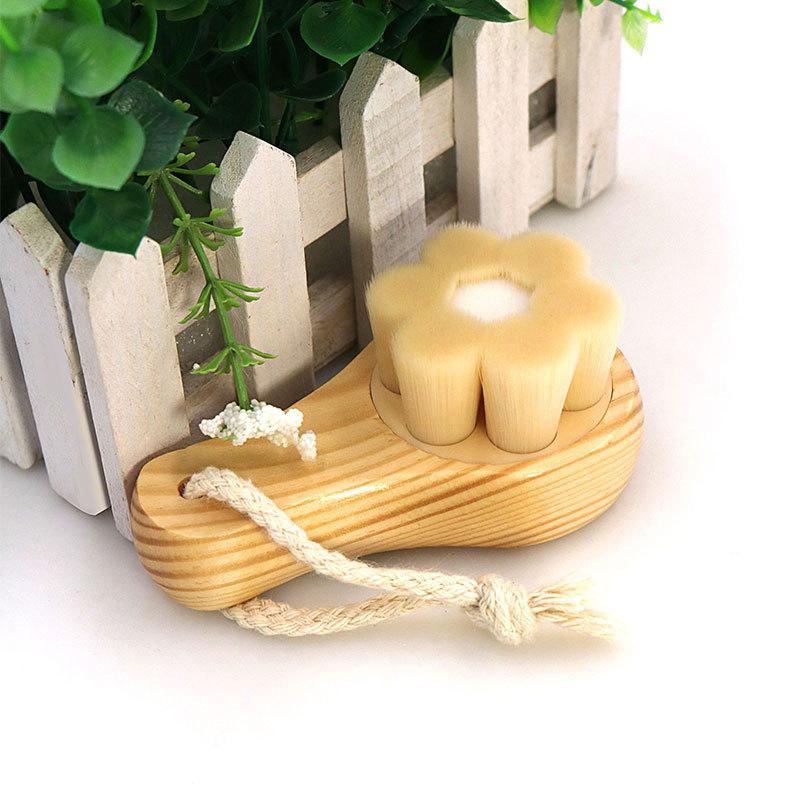 Pflaumenblütenform Holzgriff Gesichtsbürste Weiche Wolle Gesichtsreiniger Mitesserentfernung Porenreiniger Peeling Gesichtsbürste