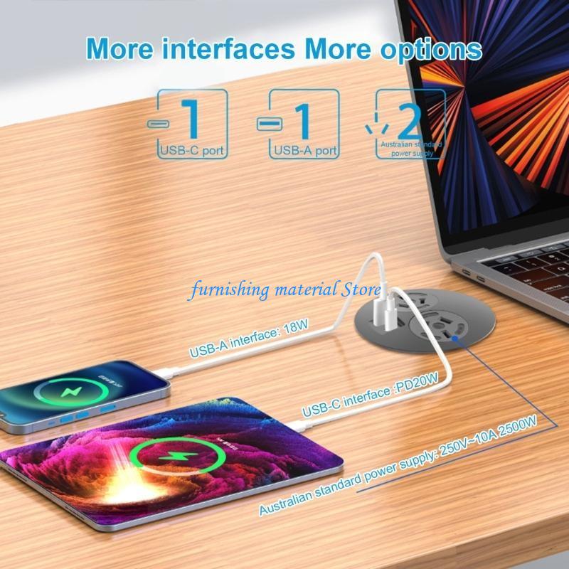 Y5GD Round Desk Embedded Power Outlet with USB C Desktop Charging Station for Office