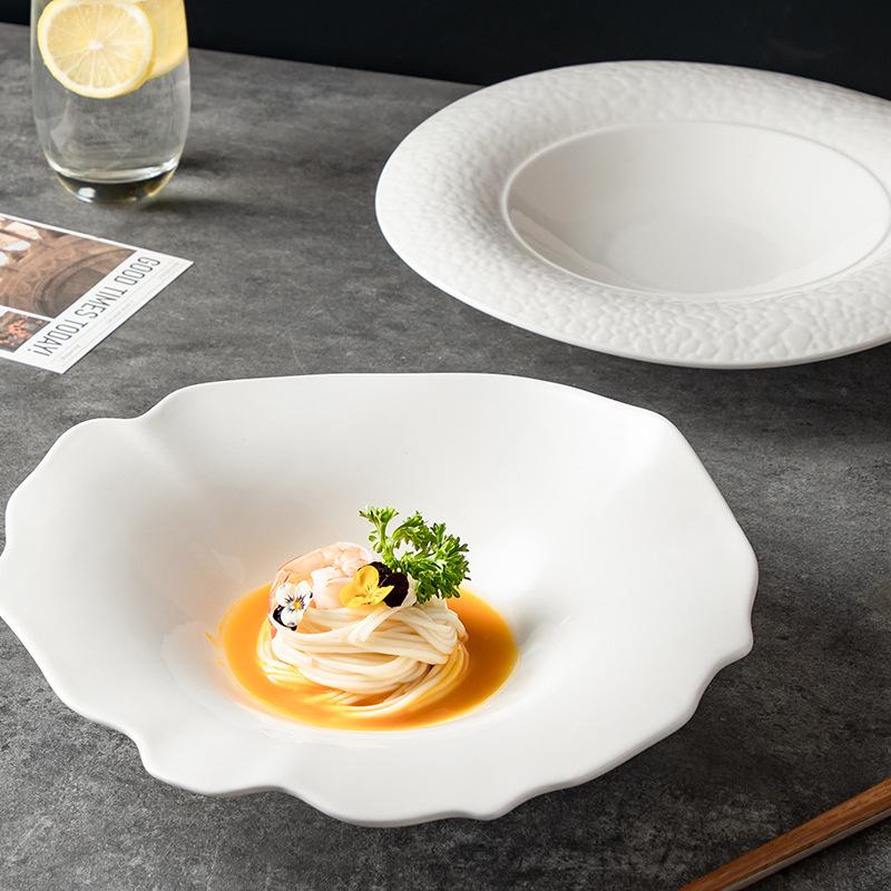 Mountain And River Hat Plates, Pebble Small-Footed Soup Bowls, Pure White Ceramic Straw Hat Plates, French Pasta Plates, Western Soup Plates, Tablewar